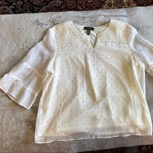 Investments Petites Gold and Cream Sleeveless Smocked Lined Blouse